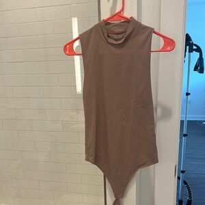Abercrombie & Fitch Brown Sleeveless Bodysuit with Mandarin Collar